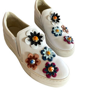 THE SHOE BOX ITALY Women's Size 40 White Leather Embellished Sneakers Low Top